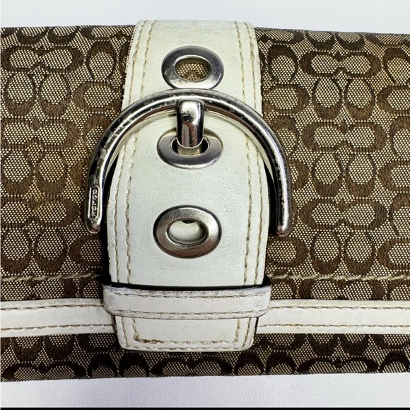 Coach Signature Canvas & Leather Continental Wallet Brown/White – Buckle Detail - Picture 12 of 13